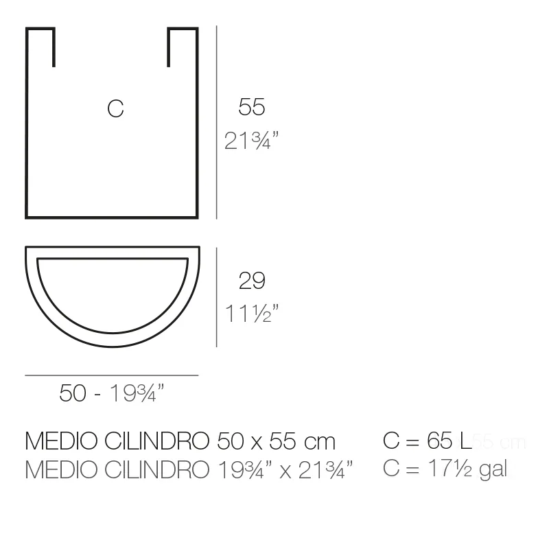 Pot demi-cylindre 50x29x55, vue 4