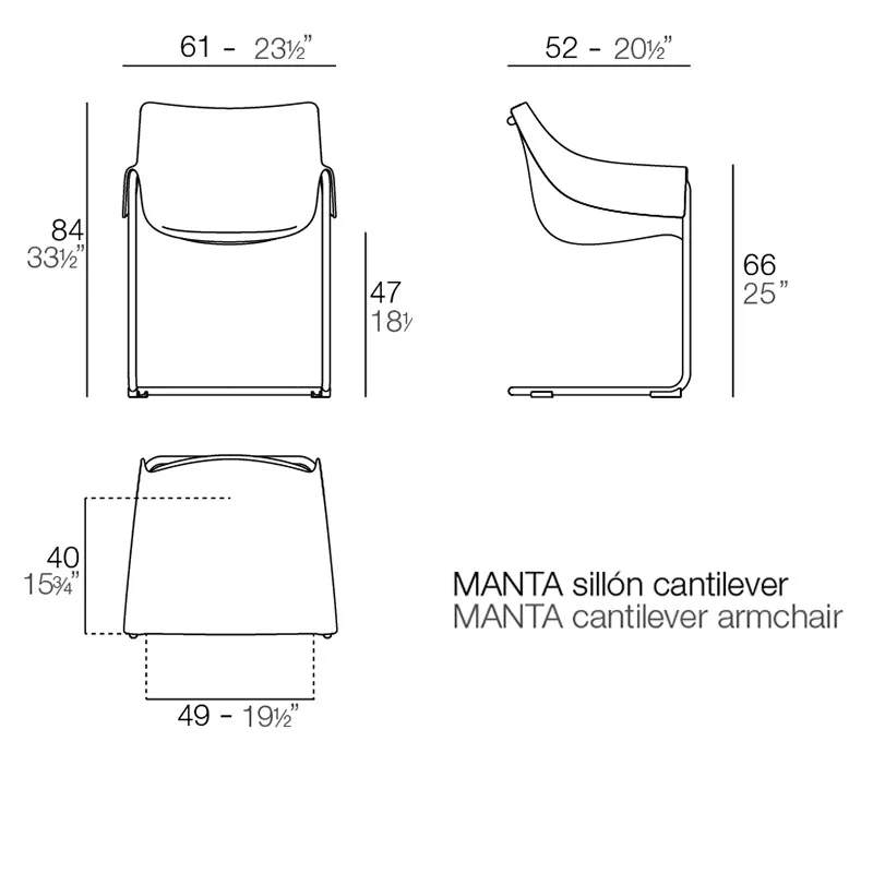 Chaise Manta piètement luge, vue 4