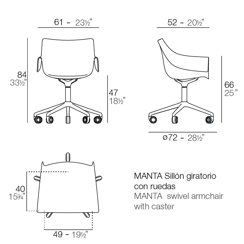 Fauteuil pivotant à roulettes Manta, vue 3