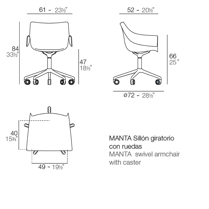 Fauteuil pivotant à roulettes Manta, vue 4