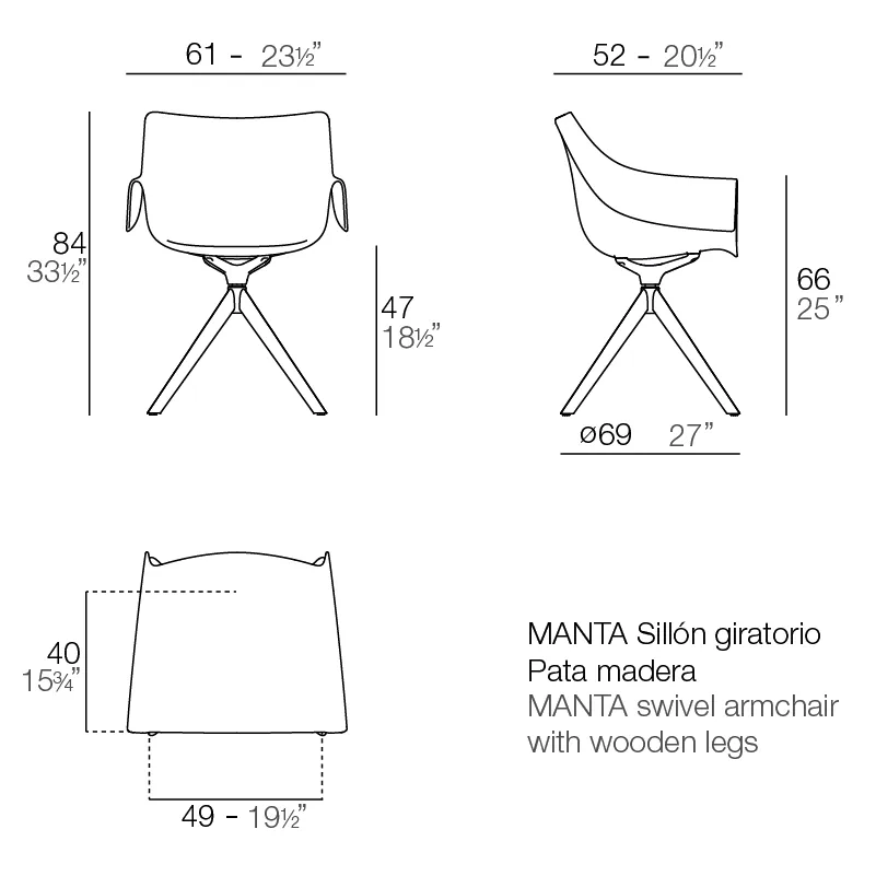 Fauteuil pivotant piètement bois Manta, vue 5