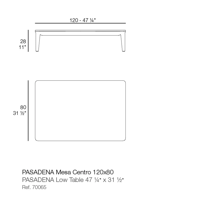 Pasadena table 120x80x28, vue 2