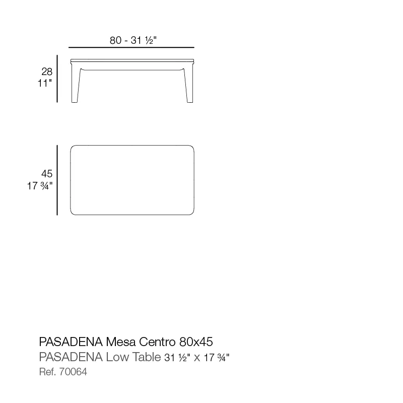Pasadena table 80x45x28, vue 2