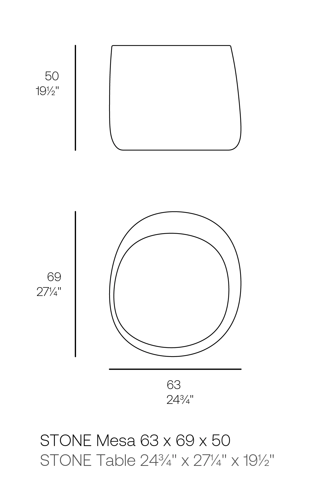 Stone table 69x63x50, vue 3