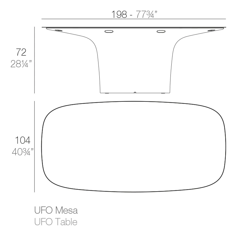 Ufo table 200x100x72, vue 4